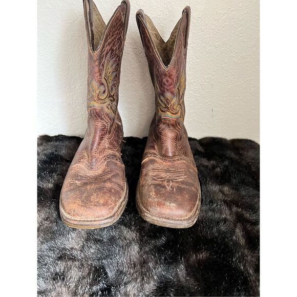 Double H Roper Work Cowboy Boots Leather Western Brown Square Toe Mens 11 11 D - Picture 2 of 12